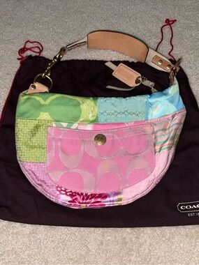 Coach Patchwork Multicolor Hobo Bag with Pink Front Pocket
